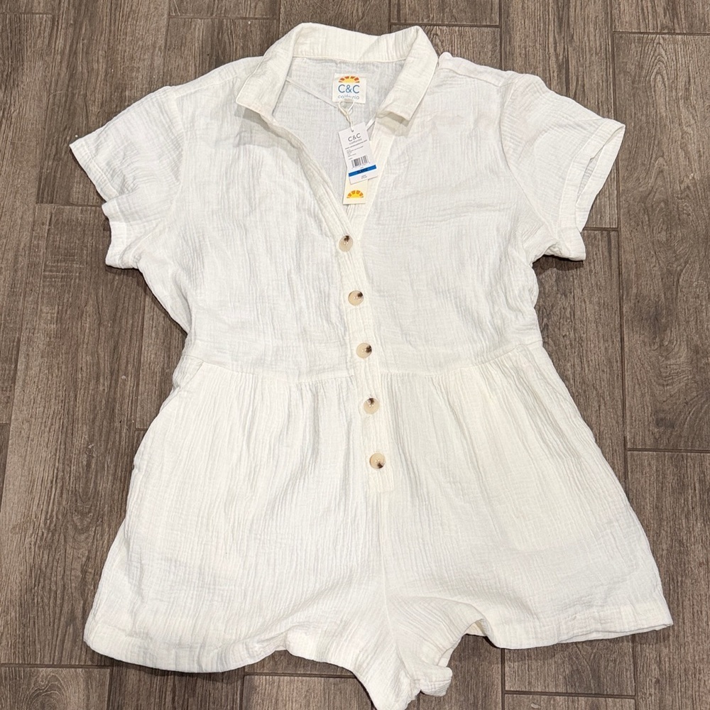 C&C California Soft White Button-Up Romper